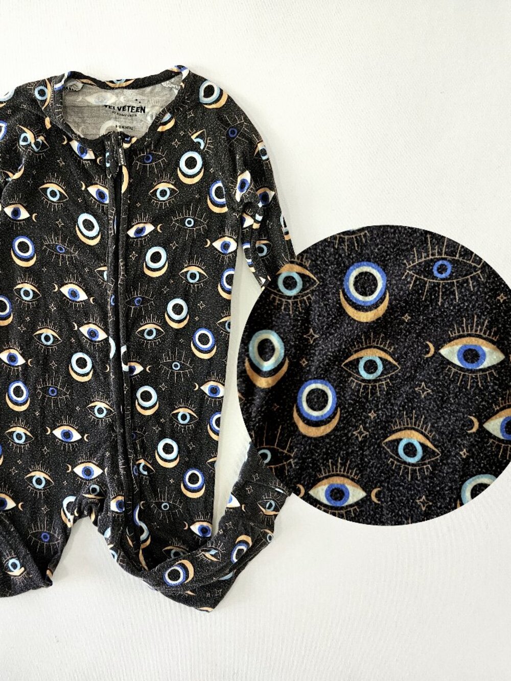Velveteen Bunny Knots No Bad Vibes Evil Eye Halloween Bamboo Zippy Footie 6-12M